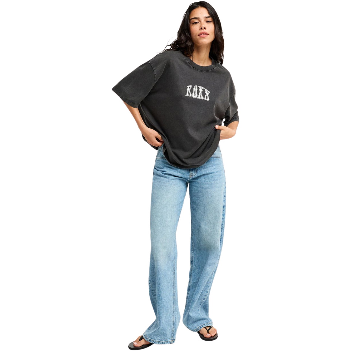2026 Roxy Frauen Übergröße Gewaschenes T-Shirt ERJZT06150 - Anthracite